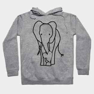 Big Animals Elephant with Heart Outline for Valentines Day Graphic Hoodie